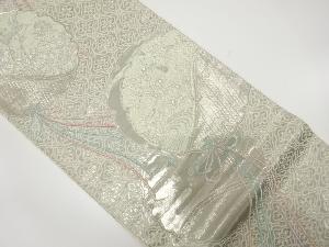 珀裳錦プラチナ通し箔 雪輪に花鳥模様織り出し 袋帯